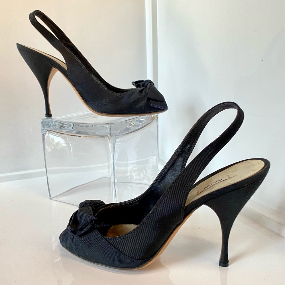 Miu Miu | Black Slingback Peep-toe Heels | Size 37 (US 7)